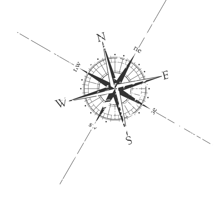 Nordatlas mit Himmelsrichtungen: N, S, E, W, dargestellt durch stilisierte Pfeile.